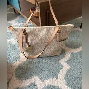 Michael Kors Cream and Tan Logo Tote